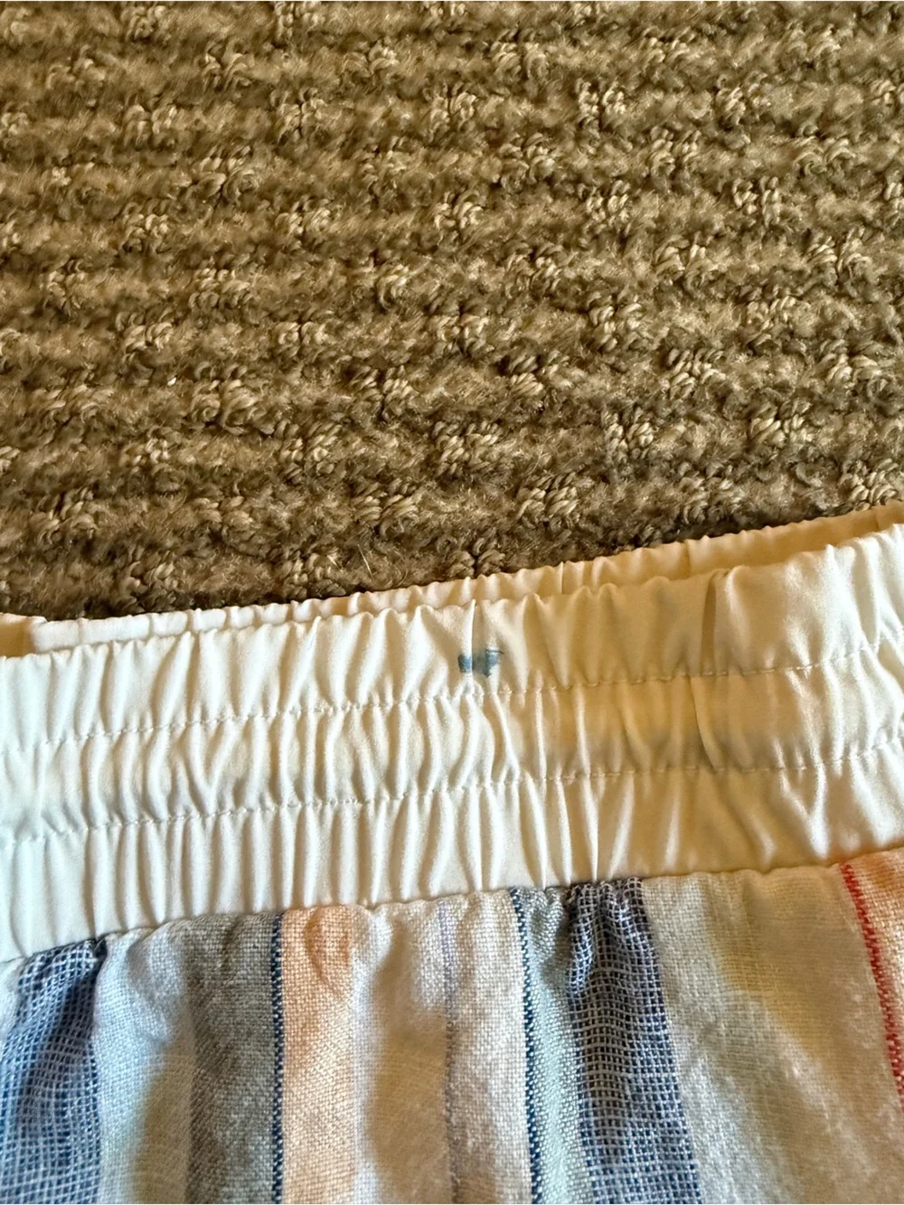 Striped Athleta Linen Short in Blue, White & Peach